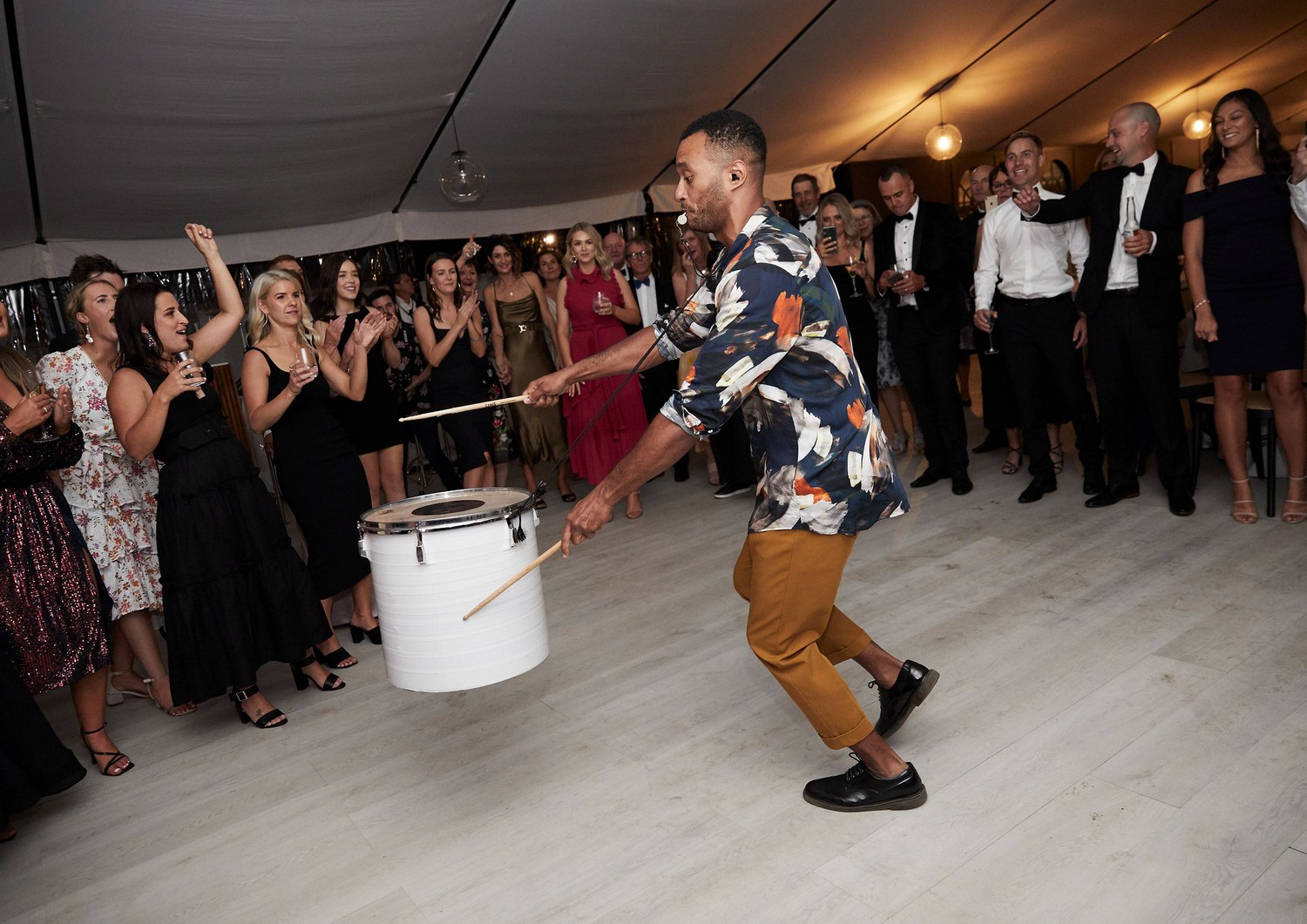 Sammy playing the roving drum